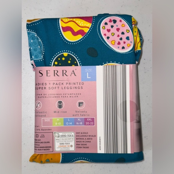 SERRA LADIES BLUE SUPER SOFT LEGGINGS EASTER EGGS SIZE Lg - NWT OEKO-TEX - Picture 1 of 3